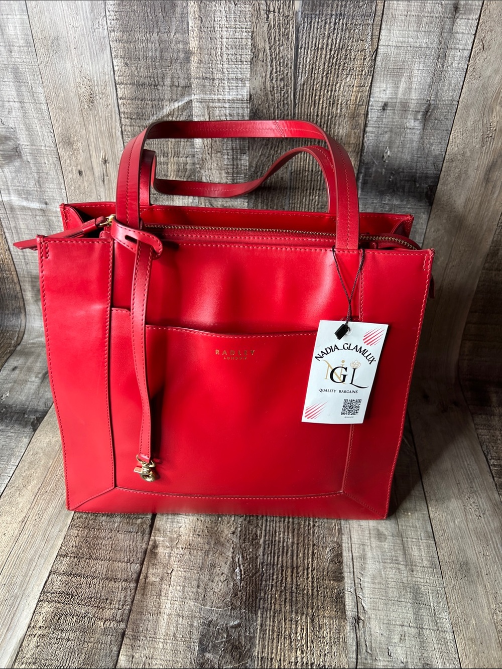 RADLEY LONDON Red Leather Tote with Front Pocket